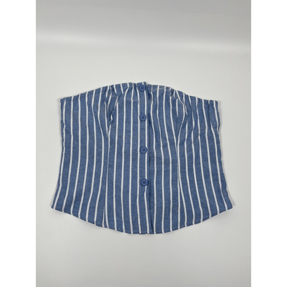 Womens Euro Summer Strapless Vest Crop Top L White Blue Stripe Chic Capsule